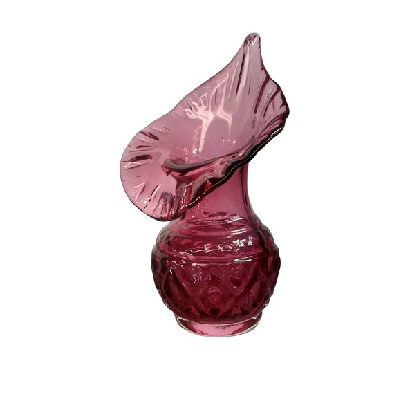 Antique Victorian Cranberry Jack in the Pulpit Vase Hand Blown Diamond Pattern - Picture 3 of 9